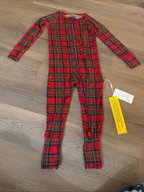 NWT Lev Baby Bamboo Convertible Zipper Romper Plaid Print Convertible Romper -18